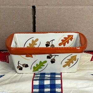 Temptations by Tara Harvest loaf pan 12 ounce dish autumn leaves & acorns design